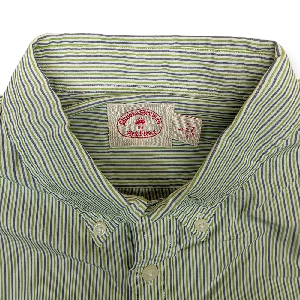 Brooks Brothers Red Fleece Mens Green Striped Short Sleeve Button Down Shirt L - Picture 3 of 8